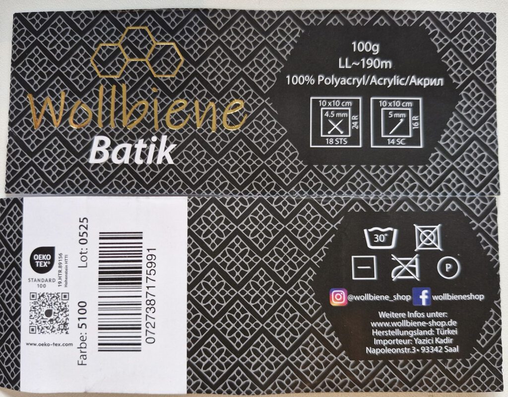 WOLLBIENE Batik yarn label, colorway 5100